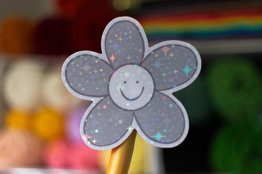 Gray Smiley Flower Sticker