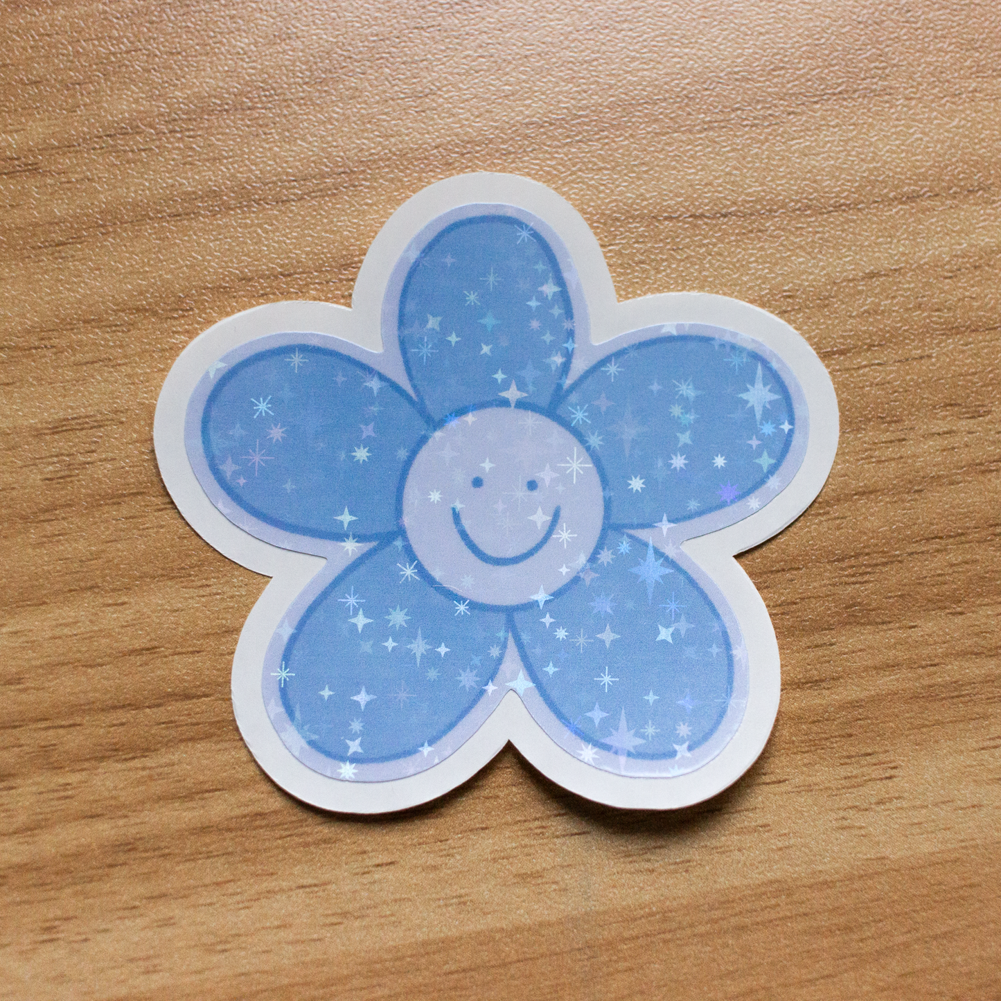 Blue Smiley Flower Sticker