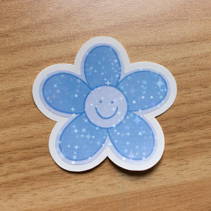 Blue Smiley Flower Sticker
