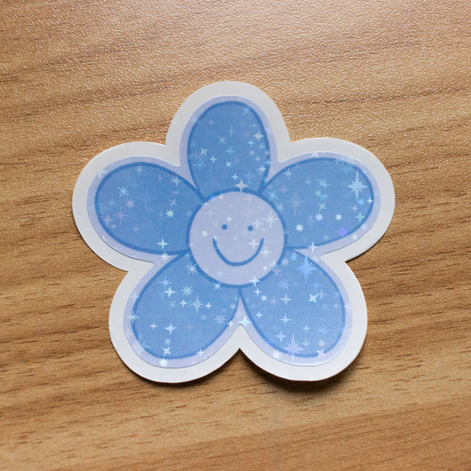 Blue Smiley Flower Sticker