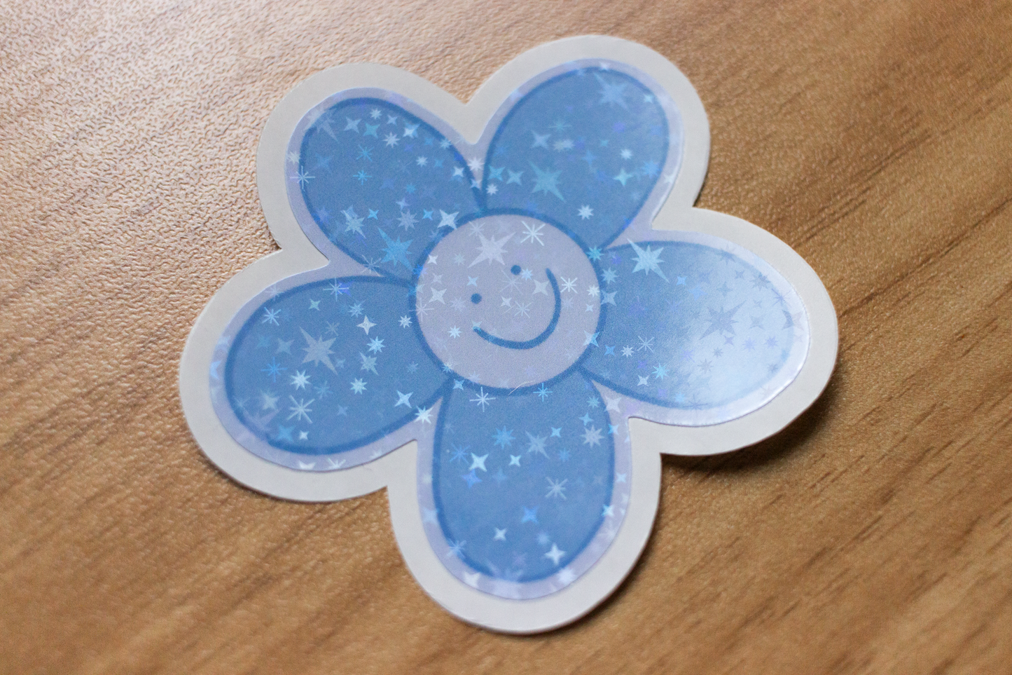 Blue Smiley Flower Sticker