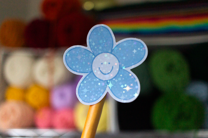 Blue Smiley Flower Sticker