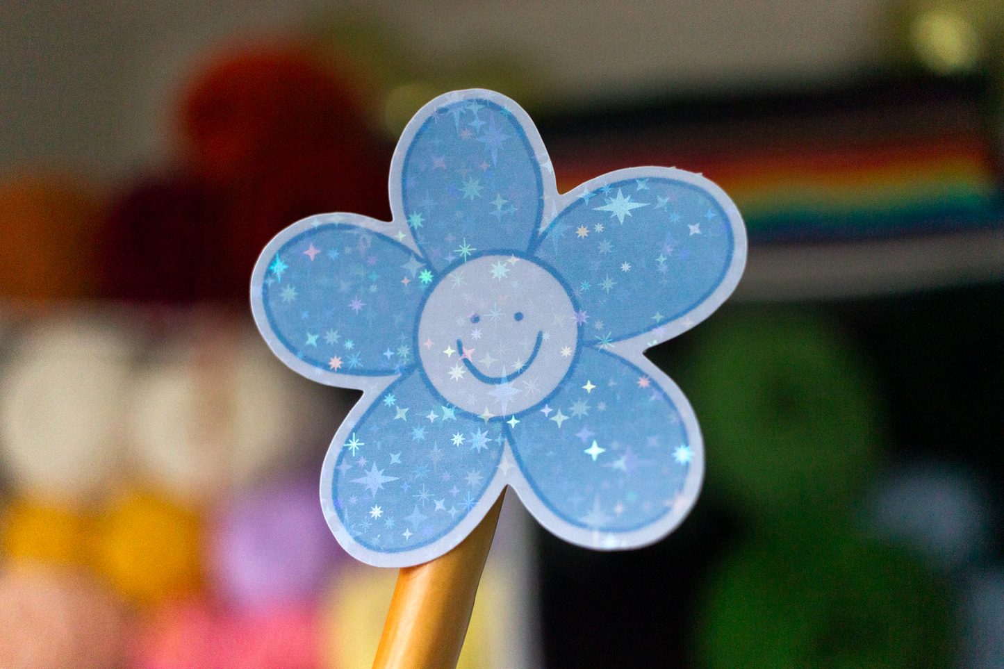 Blue Smiley Flower Sticker