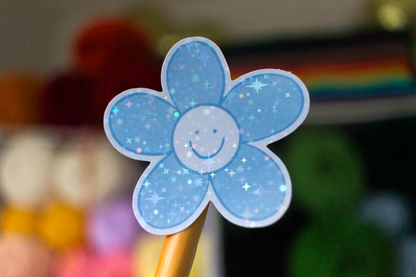 Blue Smiley Flower Sticker