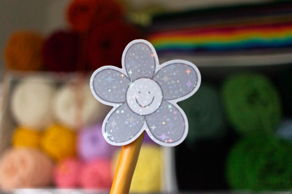 Gray Smiley Flower Sticker